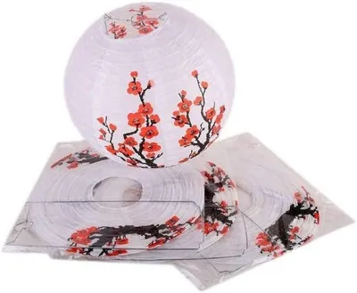 Produktbild von Papierlaternen Set, 4-teilig, 25 cm, mit Pruimenblütenmuster, für Garten und Innenbereich