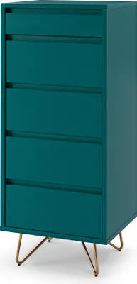 Produktbild von SalesFever Kommode hoch | 4 Schubladen und 1 Fach | inkl. Spiegel | Beine Metall mit Messinglegierung | B 45 x T 40 x H 110 cm | blau