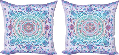 Obrázok produktu pre ABAKUHAUS Sada obliečok na vankúš Mandala (2 ks), kvetinový vzor s medailónmi a listami v štýle boho hippie, 40 x 40 cm, tyrkysovo fialová