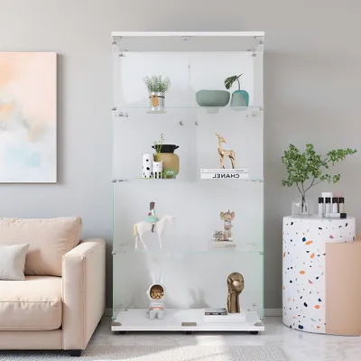 Immagine prodotto di ProximaX Vetrina a due ante in vetro con 4 ripiani, vetrina indipendente in bianco, mobile moderno per soggiorno, camera da letto e ufficio