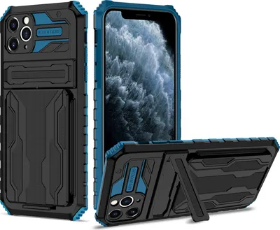 Immagine prodotto di custodia per iPhone 11 Pro Max, Custodia ibrida di protezione robusta con portacarte e supporto per iPhone 11 Pro Max Blu