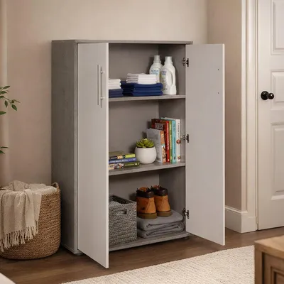 Image de Angie - Armoire polyvalente 2 portes, 79x118h cm blanc, 2 étagères