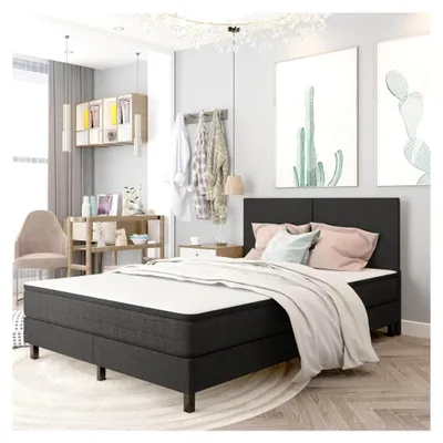 Produktbild von Boxspring-Bettgestell Grau Stoff 140x200 cm, Plattformbettgestell für Schlafzimmer und Gästezimmer
