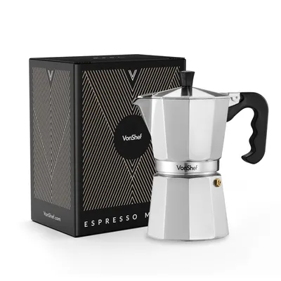 Produktbild von VonShef 6 Tassen Espressokocher für den Herd, 300 ml Mokka Kanne aus Aluminium