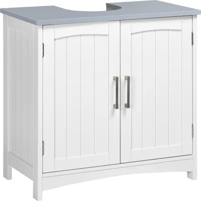 Image de kleankin Meuble salle de bain sous lavabo, meuble sous lavabo avec double portes, étagère réglable, 60 x 33 x 60 cm, blanc