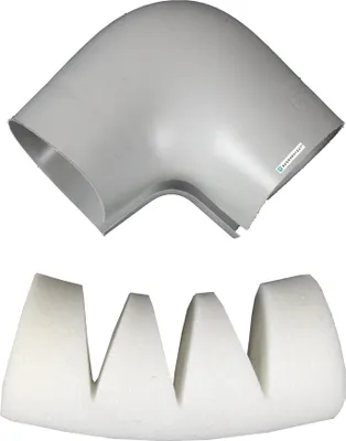 Produktbild von PVC Isolierbogen mit weicher Dämmeinlage 90 Grad hellgrau Rohraussendurchmesser x Isolierstärke: 28 x 20 mm