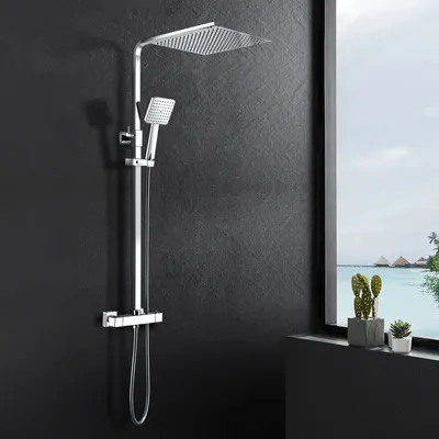 Produktbild von Heilmetz Duschsystem mit Thermostat Regendusche Duschset Brausegarnitur Duscharmatur Thermostat mit Versteckter Wasserauslauf Duschstange inkl. Verstellbar Handbrause