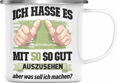 Produktbild von Trendation -  50. Geburtstag Emaille Tasse Frau Männer Geschenk 50er Geschenkidee 50 Mutter Vater Mann Frauen Lustig Geschenke Deko (Silber)
