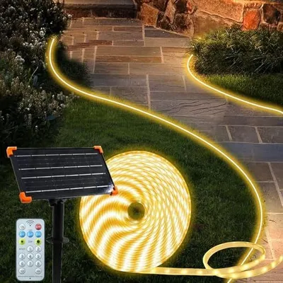 Produktbild von DBFAIRY 15 m Solar LED Strip Outdoor, 540 IP68 wasserdichte Fernbedienungs -Steuerung, Garten, Terrasse, Balkondekoration (warmes Weiß)