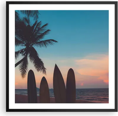 Produktbild von Gerahmtes Poster - Schwarzer Rahmen - Strand Meer Palme - 60x60 cm - Wand Bild - Wanddeko - Wandbilder - Kunstposter - Wandposter - Bilderrahmen - Bilder - Kunstdruck - Wandbild - P2BAC60x60-4080