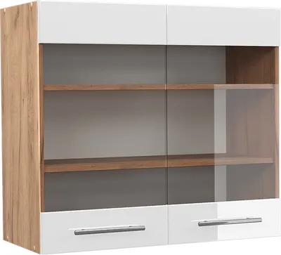 Produktbild von Vicco Küchenglasschrank Fame-Line, 80 cm, Weiß Hochglanz/Goldkraft Eiche