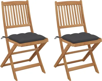 Produktbild von Klappbare Gartenstühle 2 Stk. mit Kissen Massivholz Akazie