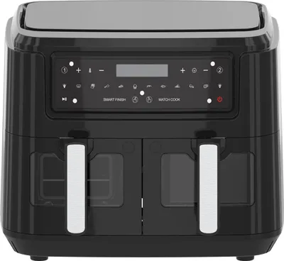 Produktbild von KitchenBrothers Heißluftfritteuse Dual Zone 9L - Doppel Airfryer XXL 2400W - 2 x 4,5L - 10 Kochprogramme - Schwarz