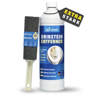 Produktbild von bio-chem Urinsteinentferner EXTRA STARK - 1000 ML inkl Bimsstein - Extrem kraftvoller & hochkonzentrierter Profi WC-Reiniger - Entfernt mühelos hartnäckigste Ablagerungen und Gerüche - Germany