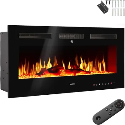 Obrázek produktu pro Elektrický nástěnný krb Luci, 2 nastavení teploty, efekt plamene - 127 x 12 x 43 cm