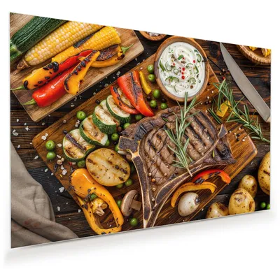 Produktbild von Glasbild 45x30cm in XXL für Wohnzimmer, Schlafzimmer Motiv Grillmahlzeit