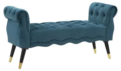 Image de Banquette Paris bleu-vert et or en velours matelassé – L 120 cm
