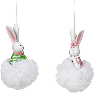 Produktbild von 6 Stück Osterhasen zum Hängen mit Puschel Hase