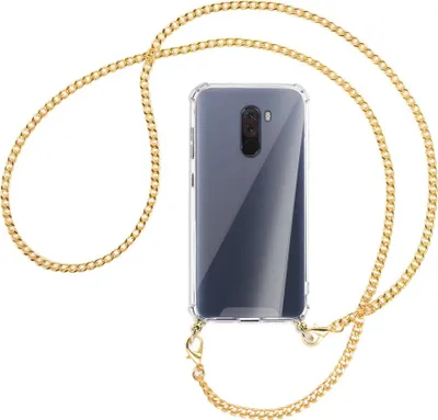 Produktbild von Handykette Backcover-Schutzhülle mit Band (Metall goldfarben) für Xiaomi Pocophone F1 / Poco F1 - goldfarbene Kette