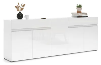 Produktbild von Kommode Dfilanger, Wohnzimmerbuffet, Wohnzimmer-Sideboard, Moderne Küchen-Speisekammer,  Italy, 225x38h79 cm, Glänzendes Weiß