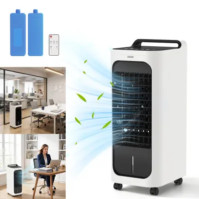 Produktbild von NAIZY Schlauchloser Verdunstungslüfter mit 3 Kühlstufen, 4 Liter Tank, 360° bewegliche Rollen, Fernbedienung & Timer, Eiskristallboxen für Innenräume und Büros, Weiß