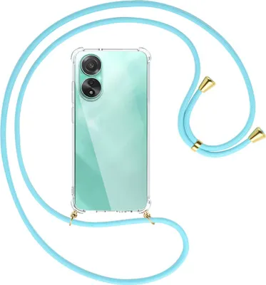 Produktbild von Handykette Backcover-Schutzhülle mit Band (Metall goldfarben) für Oppo A78 4G (CPH2565) - himmelblau