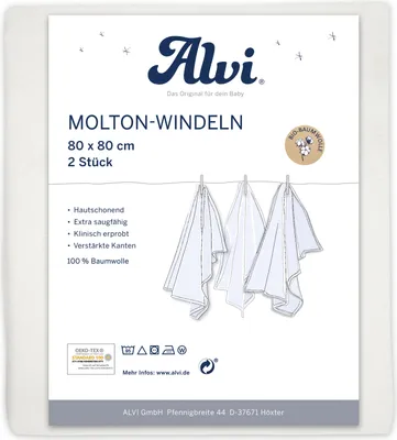 Produktbild von Alvi Molton-Windeln 2er Pack weiß 80 x 80 cm