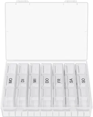Produktbild von WELLGRO Tablettenbox für 7 Tage - Pillendose je 3 Fächer pro Tag - Klappdeckel mit Druckverschluss - Aufbewahrungsbox - BPA-freier Kunststoff