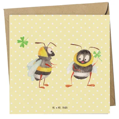 Produktbild von Mr. & Mrs. Panda Grußkarte Hummeln Kleeblatt - Gelb Pastell - Geschenk, anlasskarte, Klappkarte, faltkarte, glücklich Werden, Biene Deko, sein, doppelkarte, Hummel