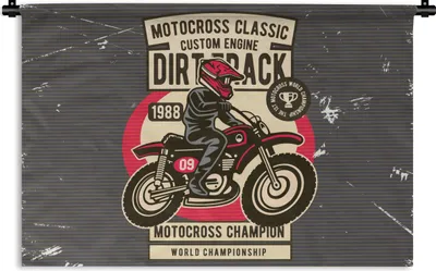 Produktbild von MuchoWow® Wandteppich Wandbehang Motorrad - Helm - Retro - Zeichnung 90x60 cm Tapisserie Dekoration Wandtuch - Wandskulpturen - Bildteppich
