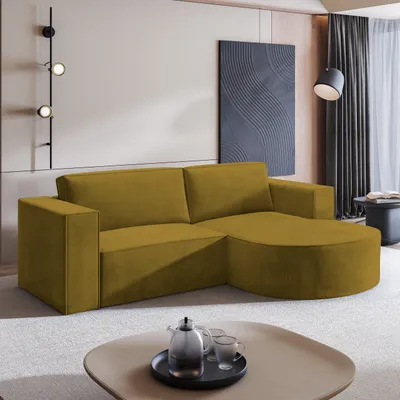 Produktbild von Masseno Ecksofa SORELA M R-S mit Schlaffunktion L-Form, Sofa mit Bettkasten, Wohnzimmersofa, Couch, Soffa, Bettsofa, Couchgarnitur- Gelb, MONOLITH 48