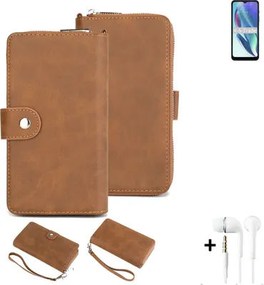 Produktbild von K-S-Trade Handy Schutz Hülle kompatibel mit Motorola Moto G50 5G + Kopfhörer Portemonnee Tasche Wallet-Case Bookstyle-Etui braun (1x)