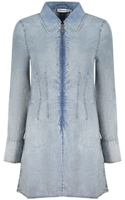 Produktbild von Kurzes Damenkleid Blau aus Leinen mit langem Arm & Reißverschluss