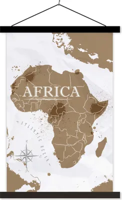 Produktbild von MuchoWow® Textilposter Weltkarte - Braun - Afrika 40x60 cm mit schwarzem Rahmen - Wanddekorationen