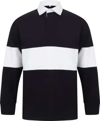 Image de Front Row Maillot de rugby unie à rayures contrastées RW6649 (2XL) (Bleu marine/Blanc)