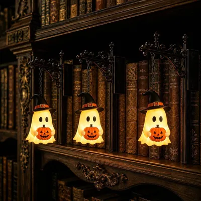 Productafbeelding van Boekenplanklamp Vintage, 3-delige set, bibliotheeklamp, metalen, op batterijen, warm licht, LED, decoratieve boekenplankverlichting, cadeau voor lezers, Halloween