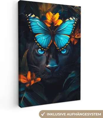 Obrázek produktu pro Obrazy na plátně 20x30 cm - Zvířata, Květiny - Panter - Motýl, Obrazy Obývací pokoj Moderní, Nástěnná dekorace