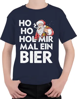 Produktbild von Ho Ho Hol Mir Mal Ein Bier Weihnachtsmann - Santa Weihnachtsgeschenk Christmas Uni Kinder T-Shirt, Navy, 152