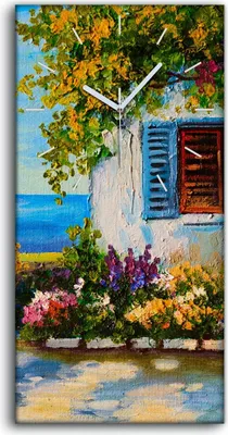 Produktbild von Wandbild Leinwand Bilder mit Uhr 30x60 Ölgemälde Blumen Bäume Meer Himmel - weiße Hände