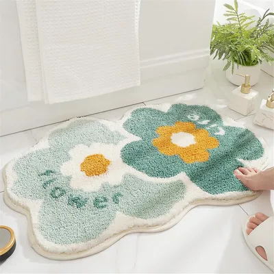 Produktbild von 50 x 80 cm große Badematte aus weicher Mikrofaser, Zwillingsblumenmuster, saugfähig – waschbar