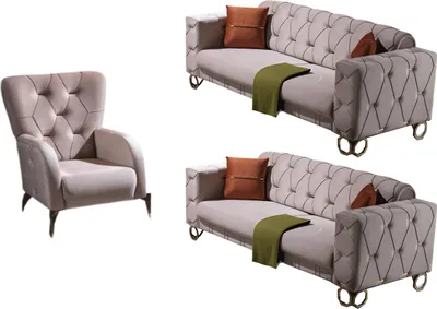 Produktbild von Villa Möbel Sofa Set Lizzy Beige Stellvariante:2+2+1 Relax- und Bettfunktion, pflegeleichter Mikrofaser Samtstoff
