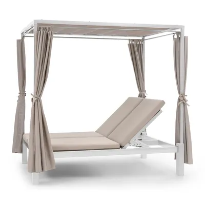 Produktbild von Blumfeldt Doppelliege Outdoor für 2 Personen mit Dach, Doppel-Sonnenliege, Doppel Garten Liege Bett für Erwachsene & Kinder, Gartenbett mit Verstellbarer Rückenlehne, Outdoor-Sonnenbett mit Dach