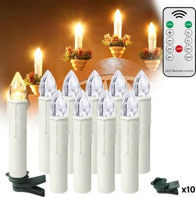 Obrázok produktu pre XMTECH 10x LED sviečky na vianočný stromček Bezdrôtové s časovačom Diaľkové ovládanie Blikanie Stmievateľné sviečky na vianočný stromček Vianočné sviečky, teplá biela