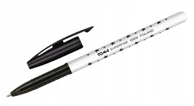 Produktbild von Schwarzer Kugelschreiber aus Kunststoff, 0,5 mm, feine Spitze, mit Kappe, Sternenmuster