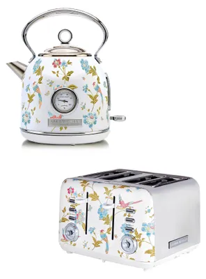 Produktbild von Laura Ashley Frühstücks-Set – Dome-Wasserkocher 1,7 l & 4-Schlitz-Toaster – Elveden Weiß von VQ