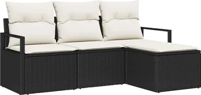 Image de Ensemble de Canapés avec coussin 4 pcs Noir polyrotin