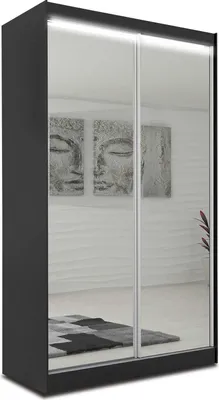 Produktbild von AGMAT Schwebetürenschrank Bora, Kleiderschrank mit 2 Türen, Moderne Garderobe in Farbe: Schwarz, Schrank in Größe: 150 x 216 x 61 cm