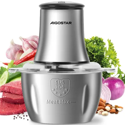 Produktbild von Aigostar Fleischwolf Zerkleinerer küche elektrisch, Multizerkleinerer für Fleisch, 500W, 2 Geschwindigkeiten, 4 Edelstahlklingen