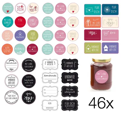 Productafbeelding van 3x 46 zelfklevende stickers, cadeau-etiketten, stickers voor jam