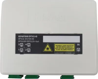 Imagen del producto de Televes, divisor óptico de 4 salidas, modelo OV4O, con conectores SC/APC